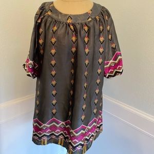 Gray Patterned Silk Tunic